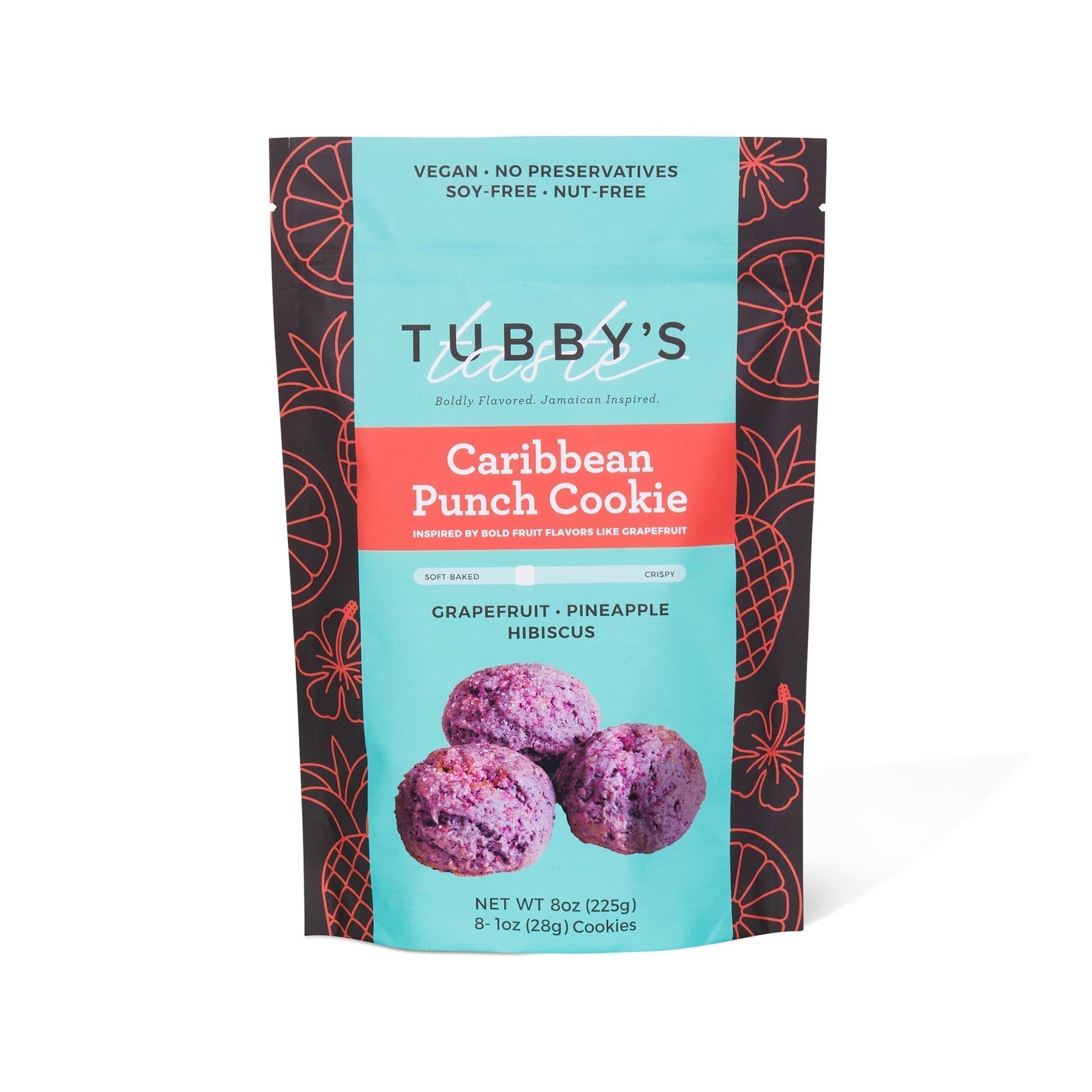 A bag of caribbean punch cookies on a white background.